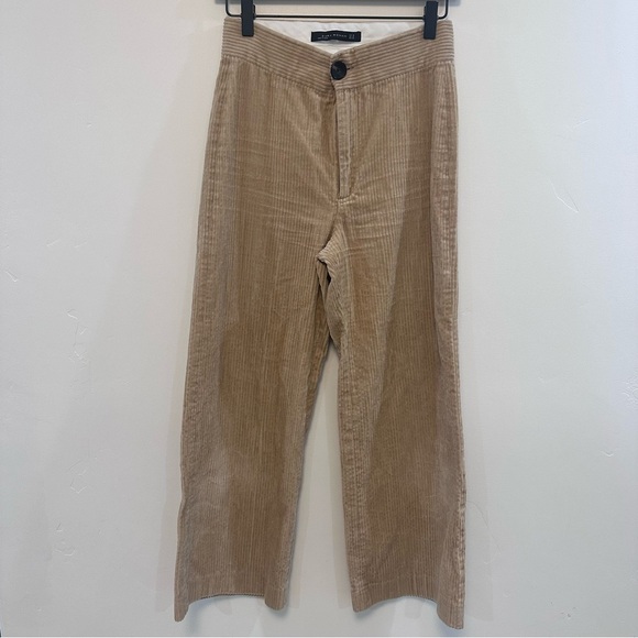 ZARA | Tan Camel Corduroy Wide Leg Culotte Trouser Pants - Picture 2 of 8